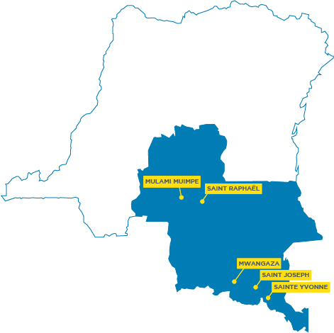 Kaart projecten in Congo